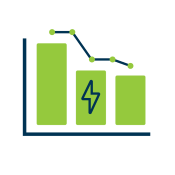 Icon of a bar graph and trend line